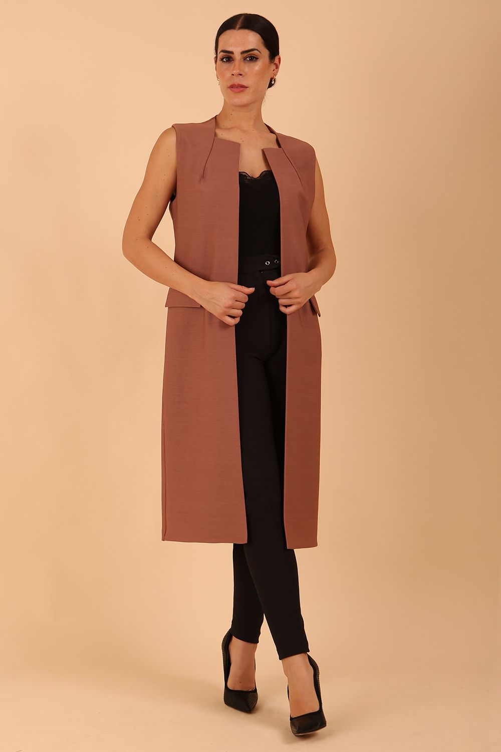 Seed Harvard Sleeveless Coat in Acorn Brown – Diva Catwalk, image 3