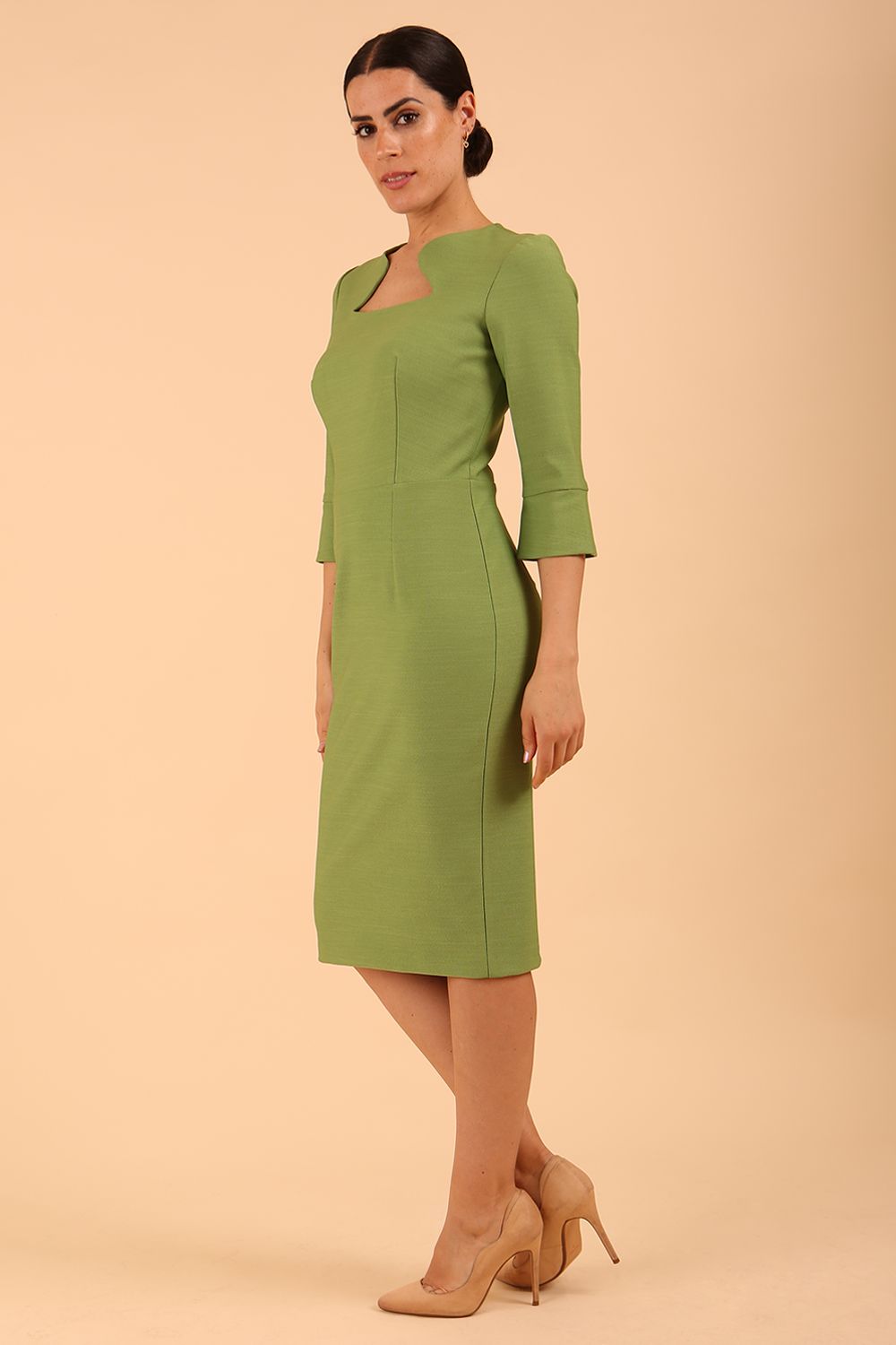 Seed Kennedy Sleeved Shaped Neckline Pencil Dress 
