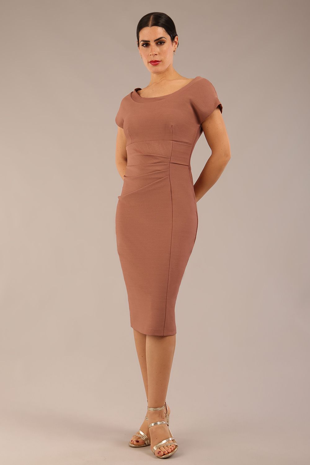 Seed Leela Rounded Neckline Cap Sleeved Dress in Acorn Brown – Diva Catwalk, image 4