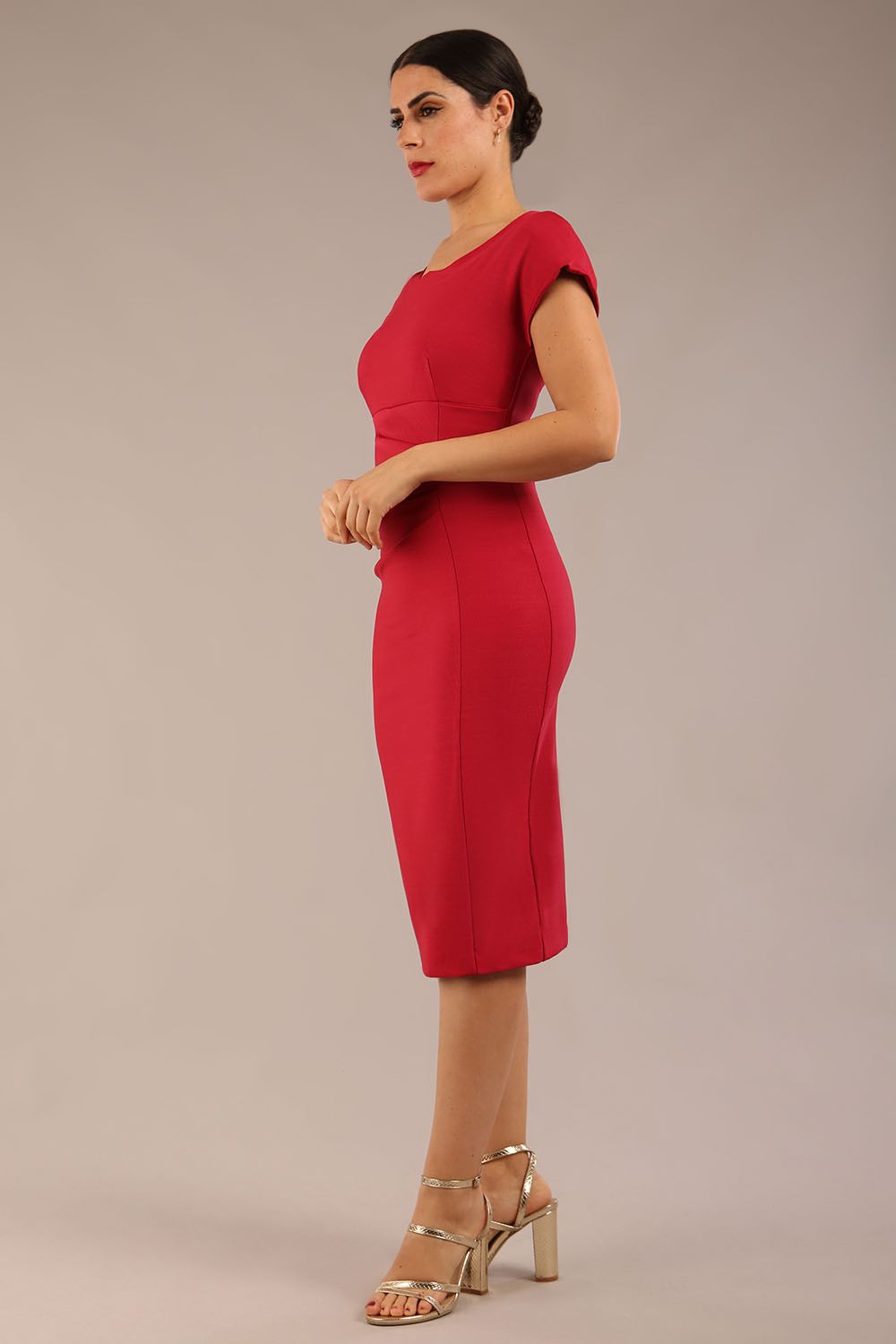 Seed Leela Rounded Neckline Cap Sleeved Dress in Crimson Pink – Diva Catwalk, image 9