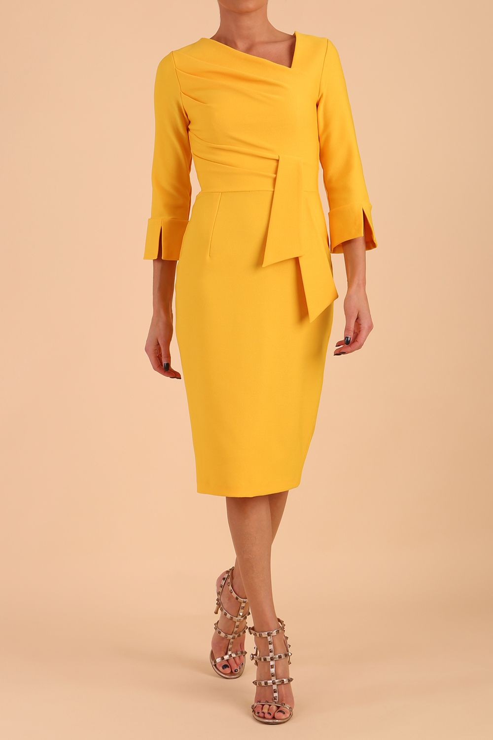 Seed Orla Asymmetric Pencil Dress in Daffodil Yellow – Diva Catwalk, image 19