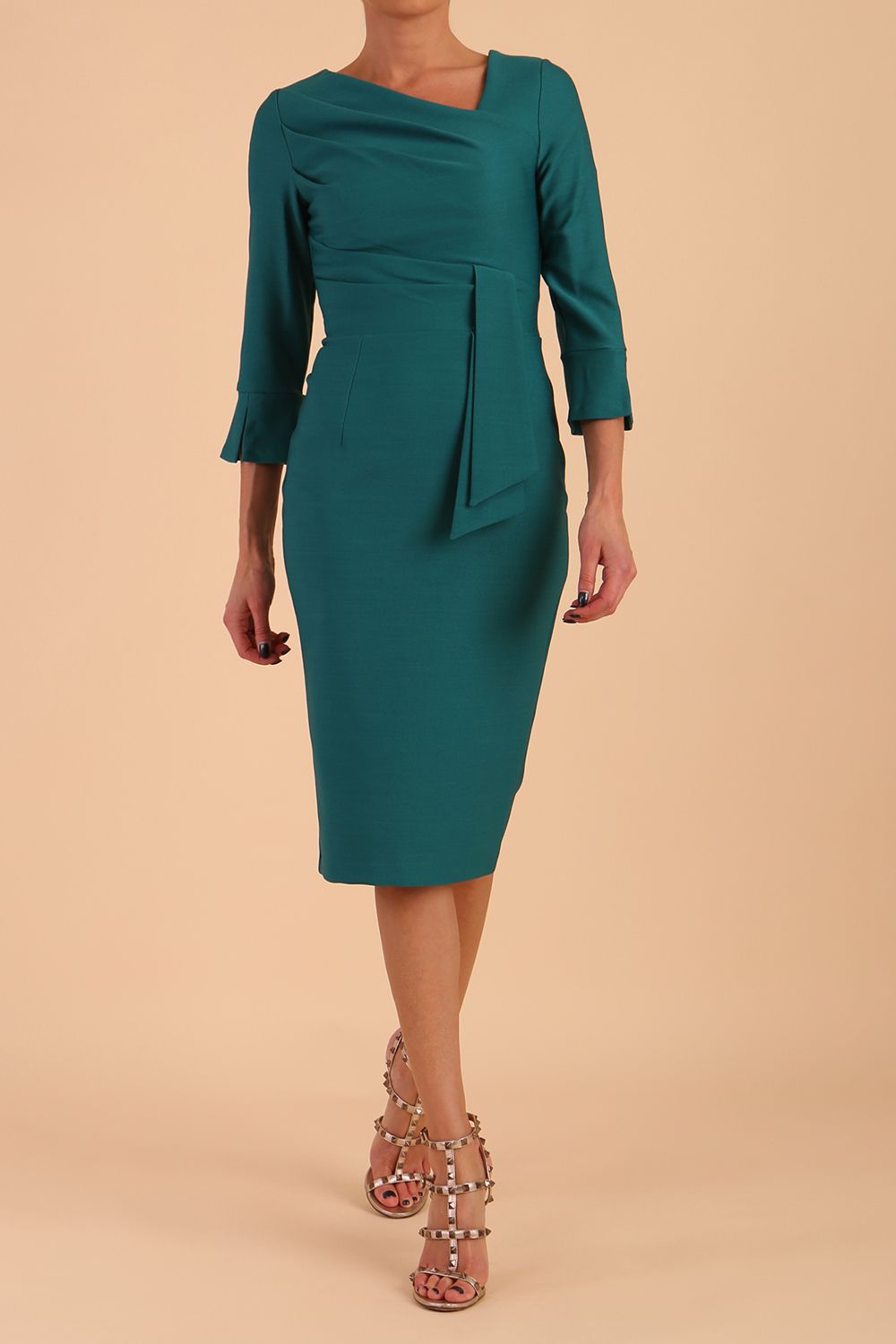 Seed Orla Asymmetric Pencil Dress in Pacific Green – Diva Catwalk, image 24