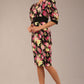 Somerset Floral with Puff Sleeves & Black Waistband Pencil Dress 