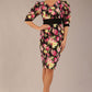 Somerset Floral with Puff Sleeves & Black Waistband Pencil Dress 