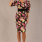 Somerset Floral with Puff Sleeves & Black Waistband Pencil Dress 