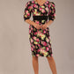 Somerset Floral with Puff Sleeves & Black Waistband Pencil Dress 