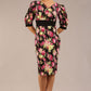 Somerset Floral with Puff Sleeves & Black Waistband Pencil Dress 