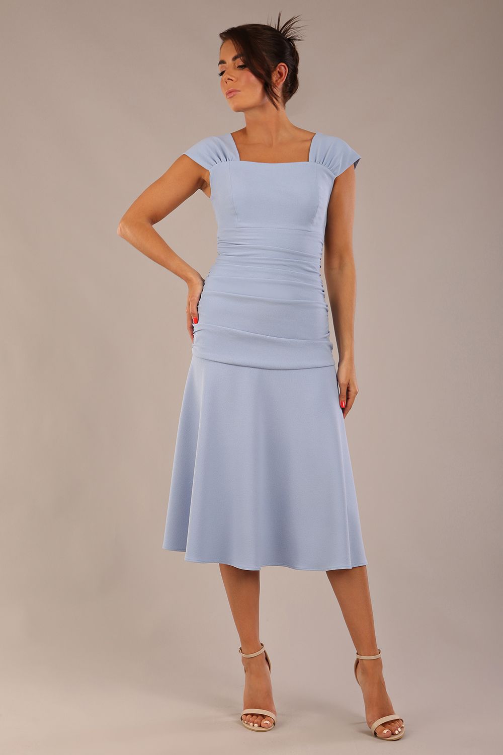 Sonning Cap Sleeve Square Neckline A-Line Dress in Powder Blue – Diva Catwalk, image 5