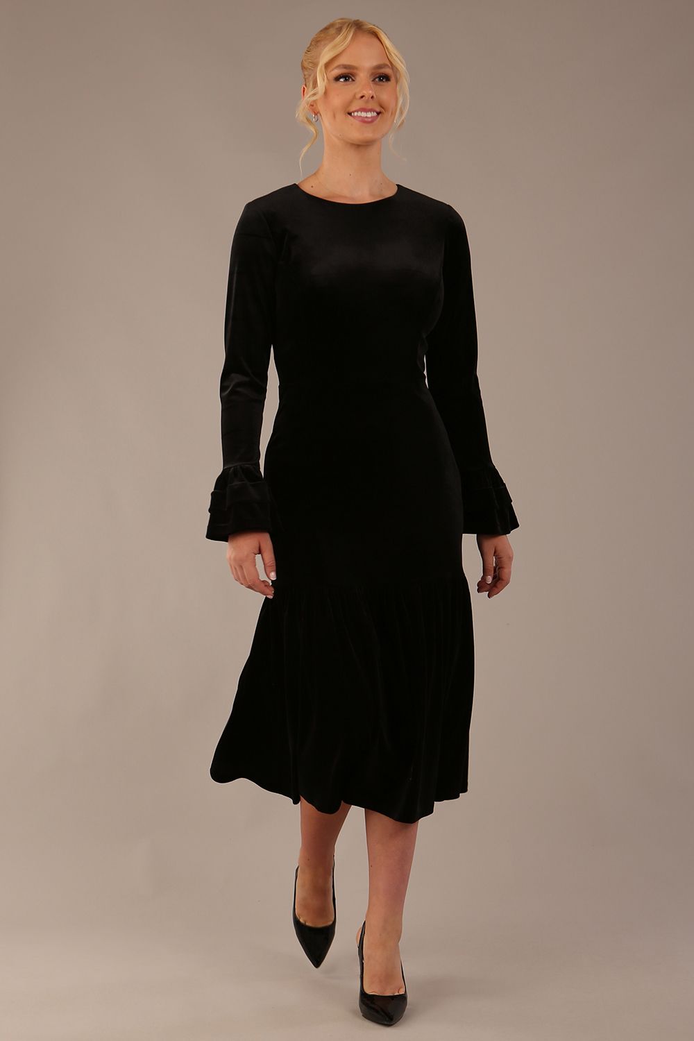 Sophisticat Fluted Sleeve Velvet Dress 