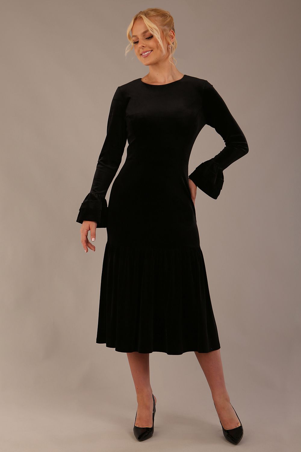 Sophisticat Fluted Sleeve Velvet Dress 