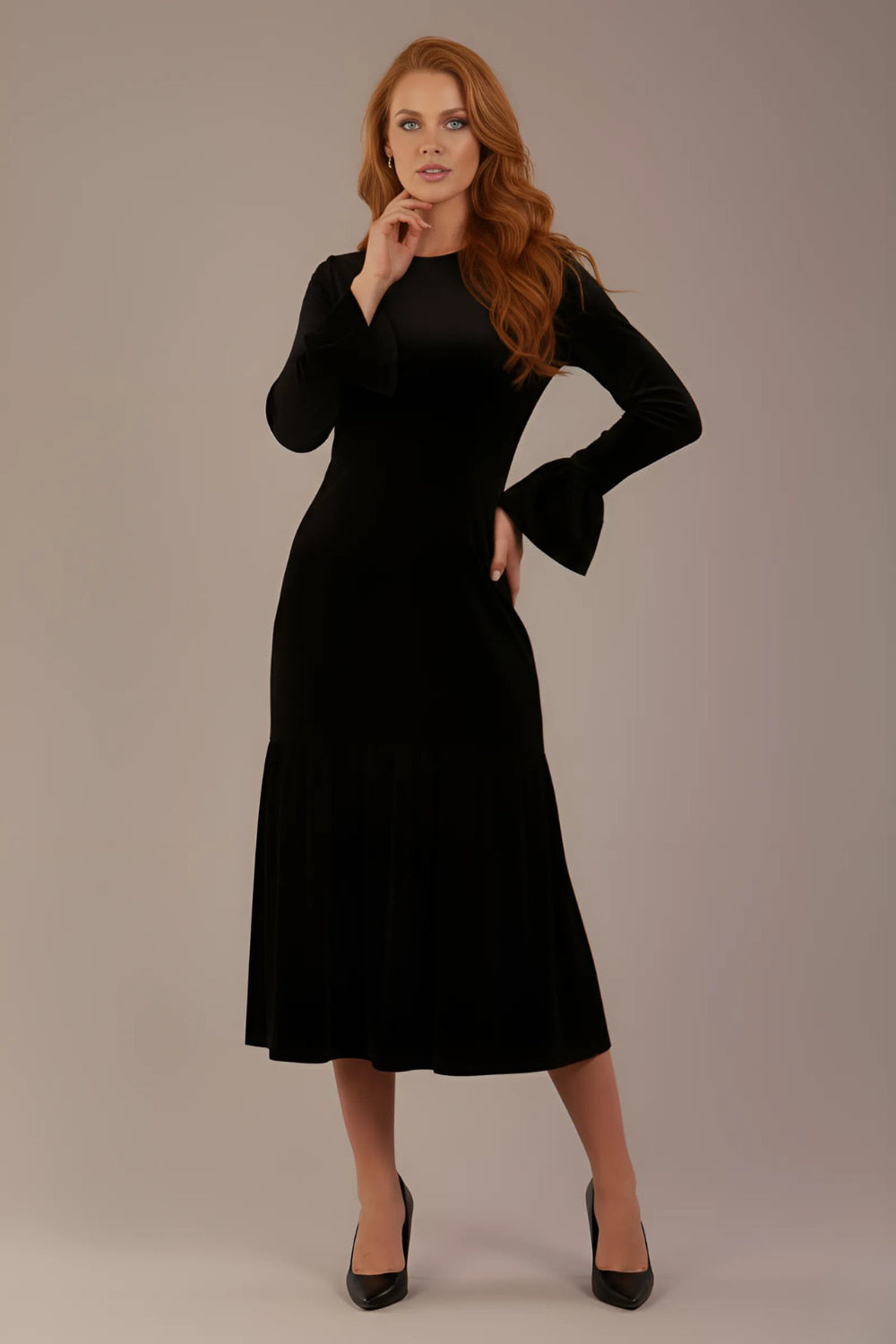 Sophisticat Fluted Sleeve Velvet Dress 