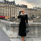 Spinetti Long-Sleeved Jewelled Velvet Midi Dress in Black Velvet with Silver Glitter Contrast – detail