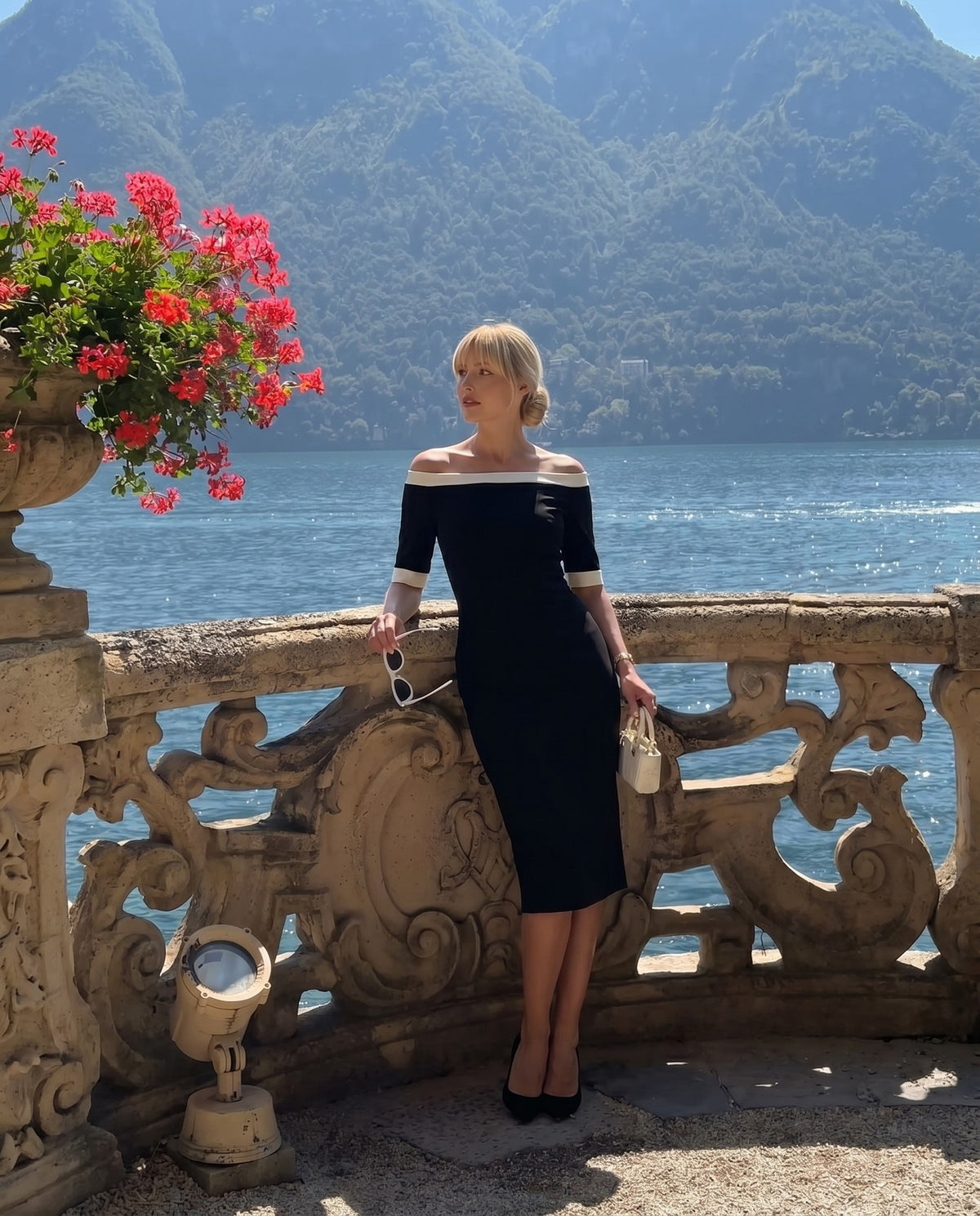 Brea Contrast Off-The-Shoulder Midi Dress
