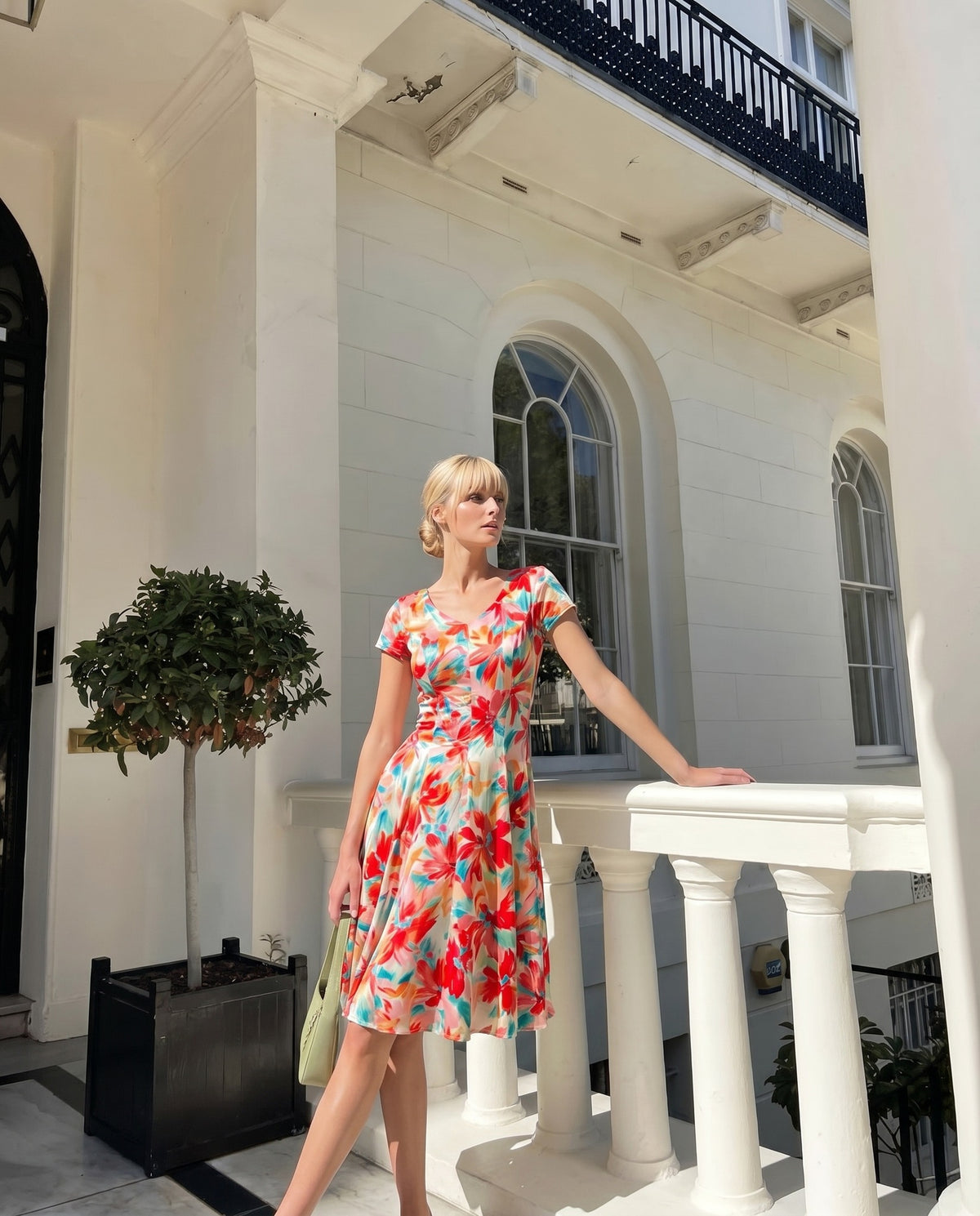 Valia Silk Touch Swing Dress in Floral Dream Print – detail