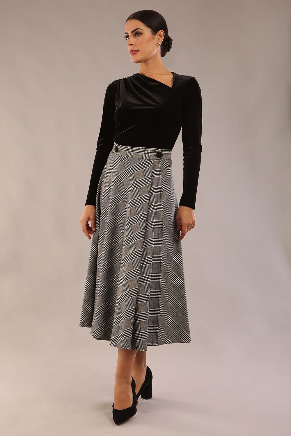 Velana Soft-Touch Check Midi Skirt 
