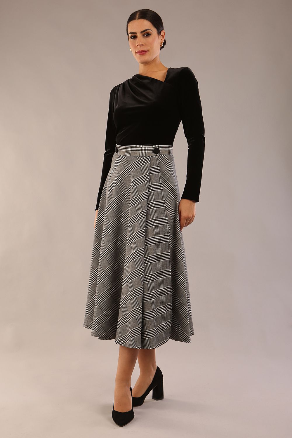 Velana Soft-Touch Check Midi Skirt – Diva Catwalk, image 2