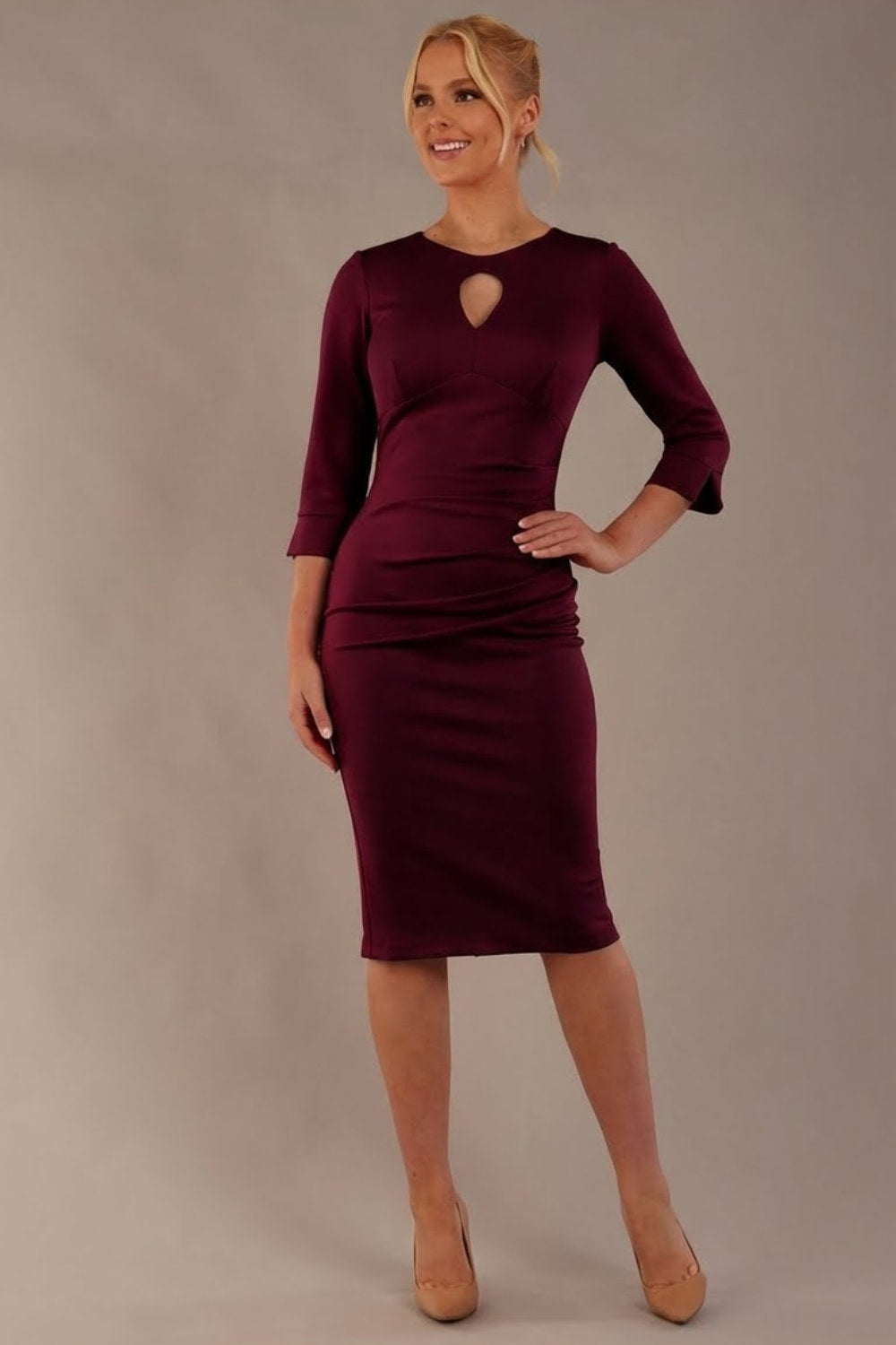 Yasmeen Keyhole Pleated Pencil Dress 