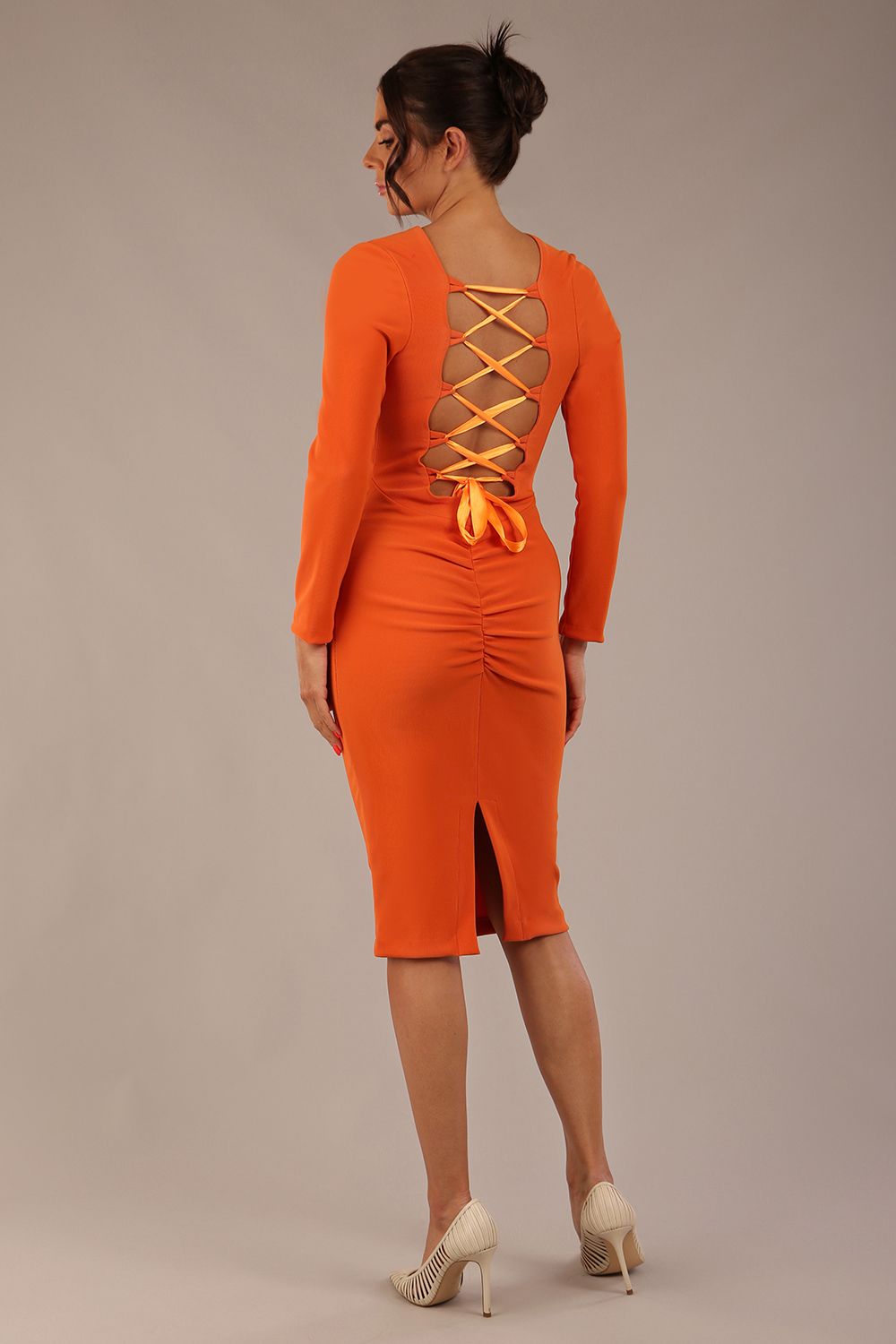 Zoey Sleeved Pencil Dress in Amber Orange – Diva Catwalk, image 6