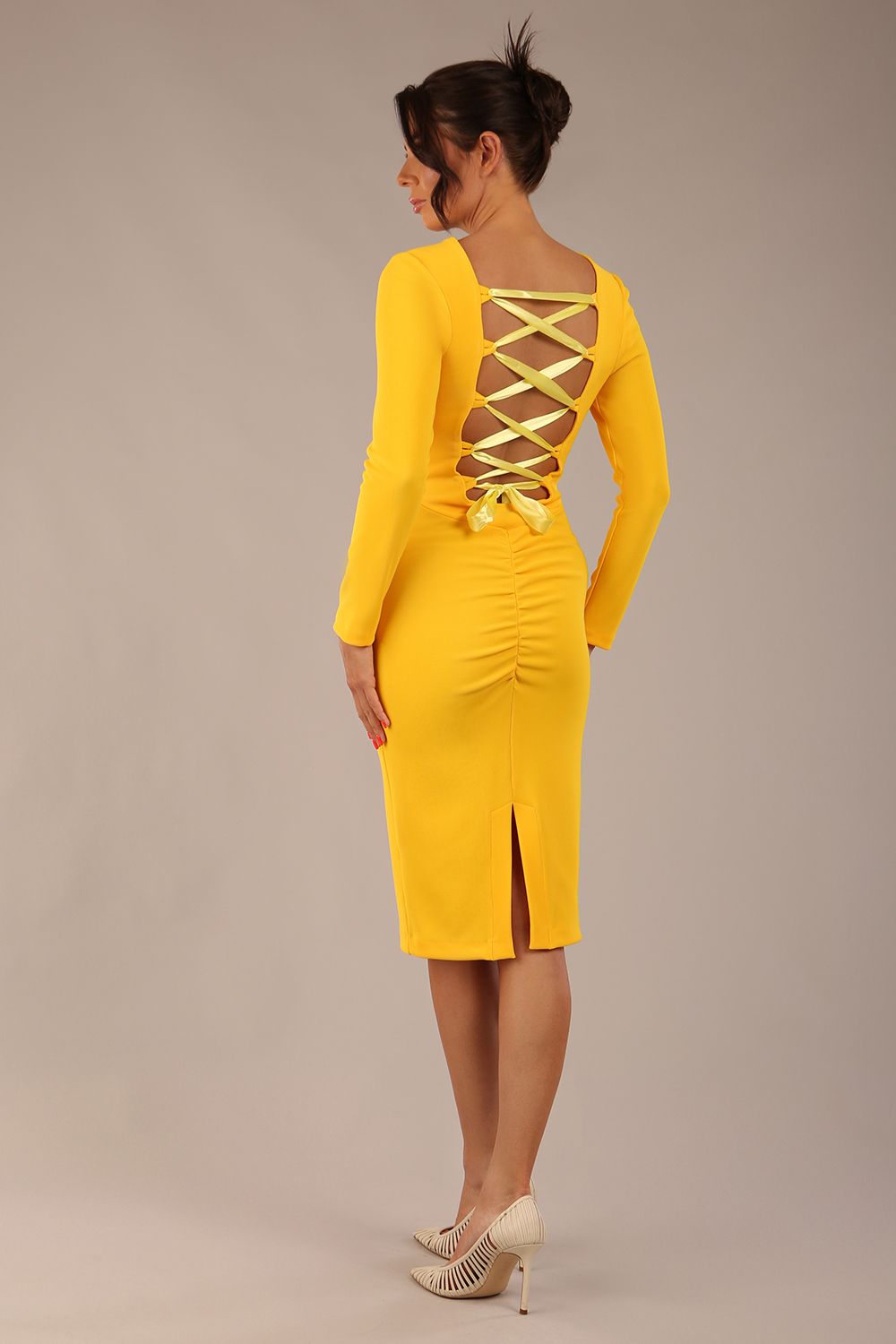 Zoey Sleeved Pencil Dress in Sunshine Yellow – Diva Catwalk, image 10