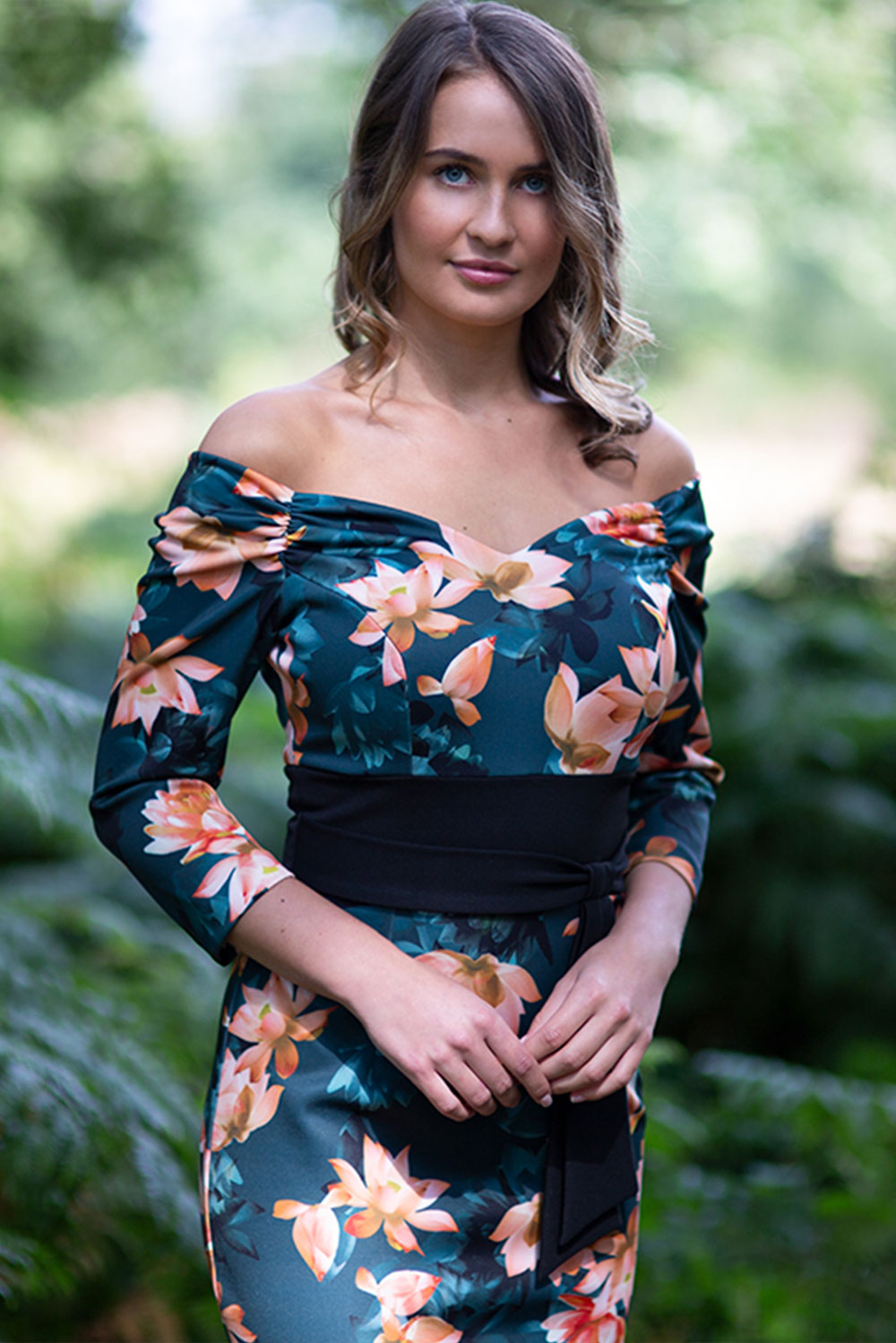 Alpa Wide Band Printed Dress in Waterlily – Diva Catwalk, image 1