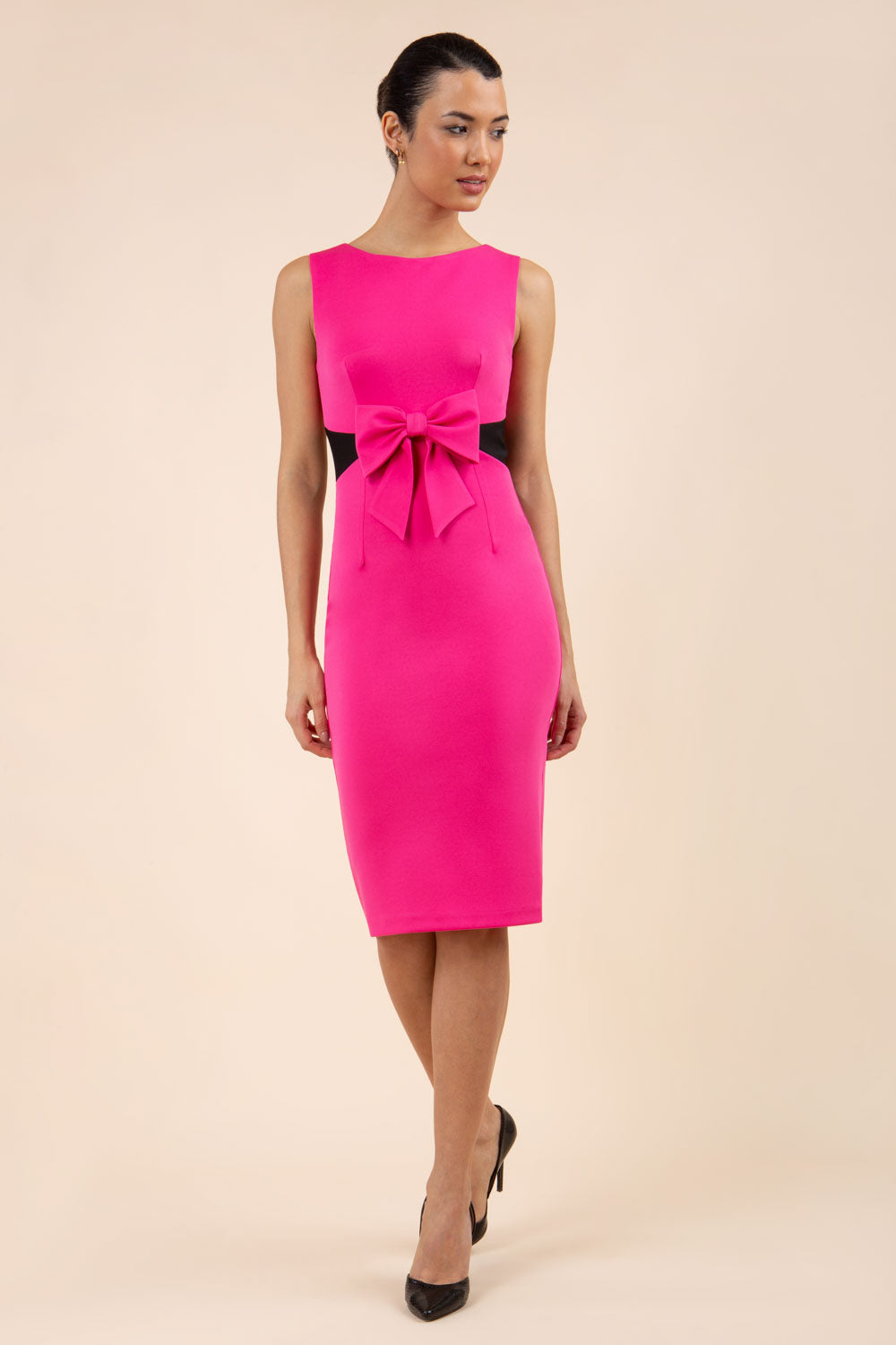 Barbican Pencil Dress in Hibiscus Pink+Black – Diva Catwalk, image 4