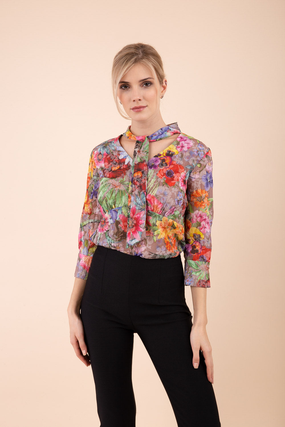 Branscombe Print Top in Floral Taupe – Diva Catwalk, image 1