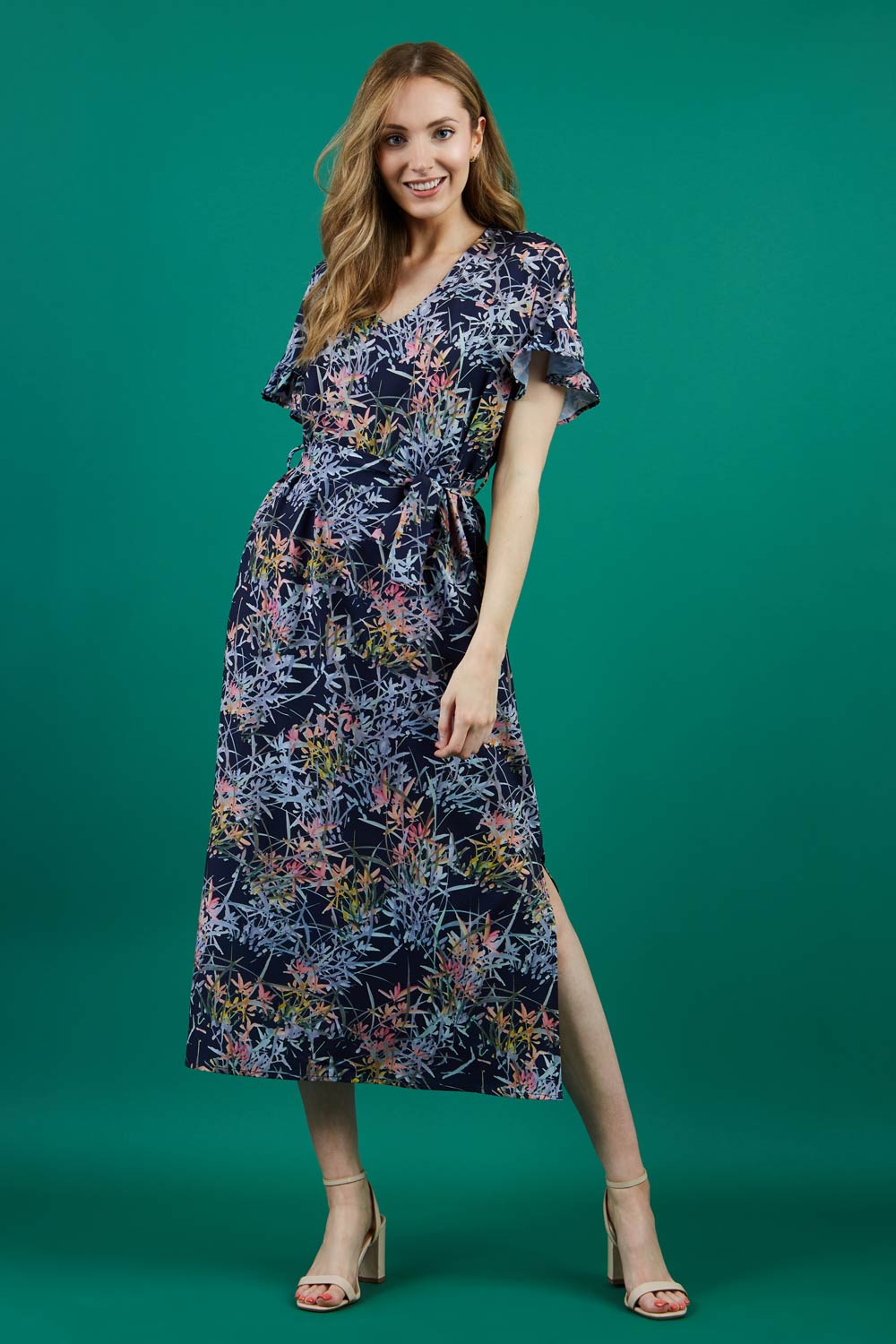 Carella Midi Navy Print Dress – Diva Catwalk, image 2