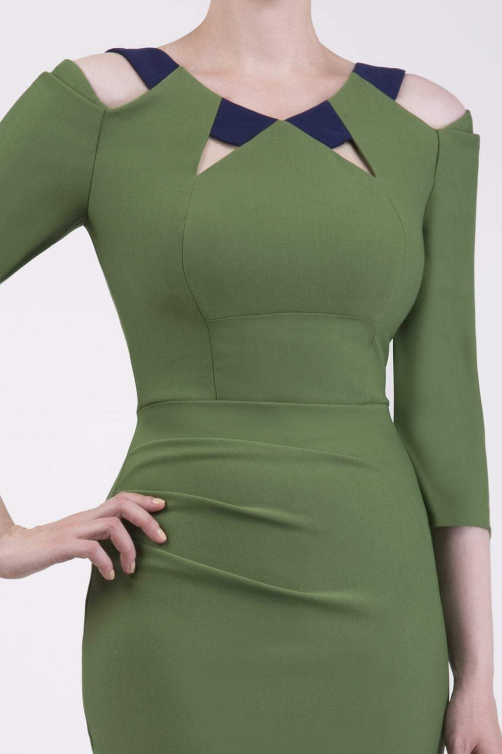 Carolina 3/4 Sleeve Dress in Vineyard Green and Navy – Diva Catwalk, image 1