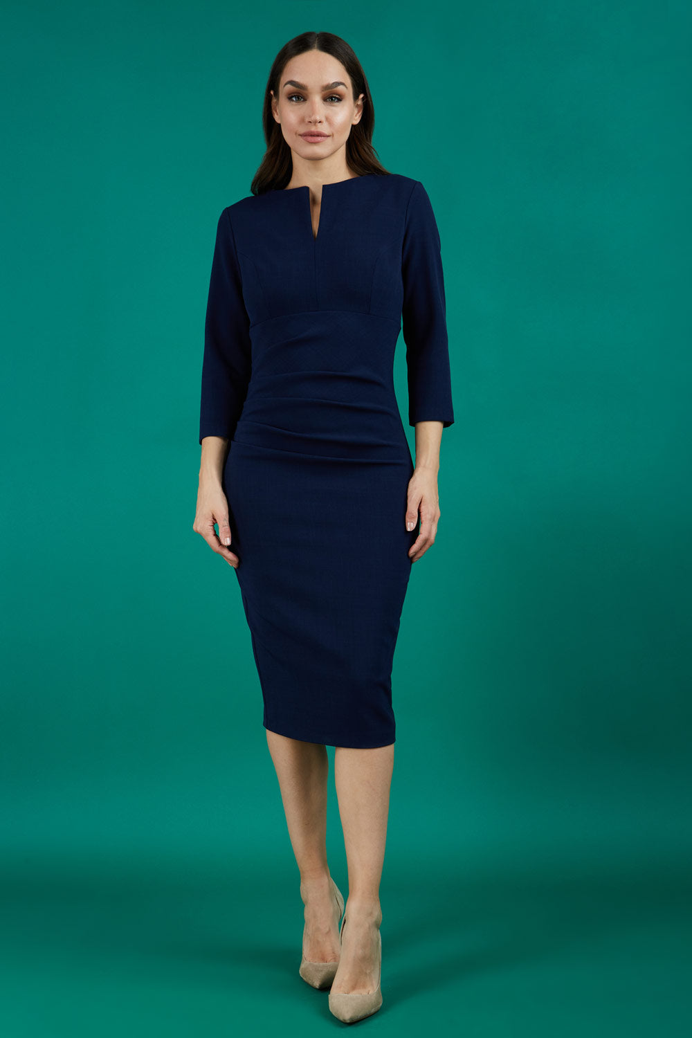 Chandos Sleeved Pencil Dress in Navy Blue – Diva Catwalk, image 4