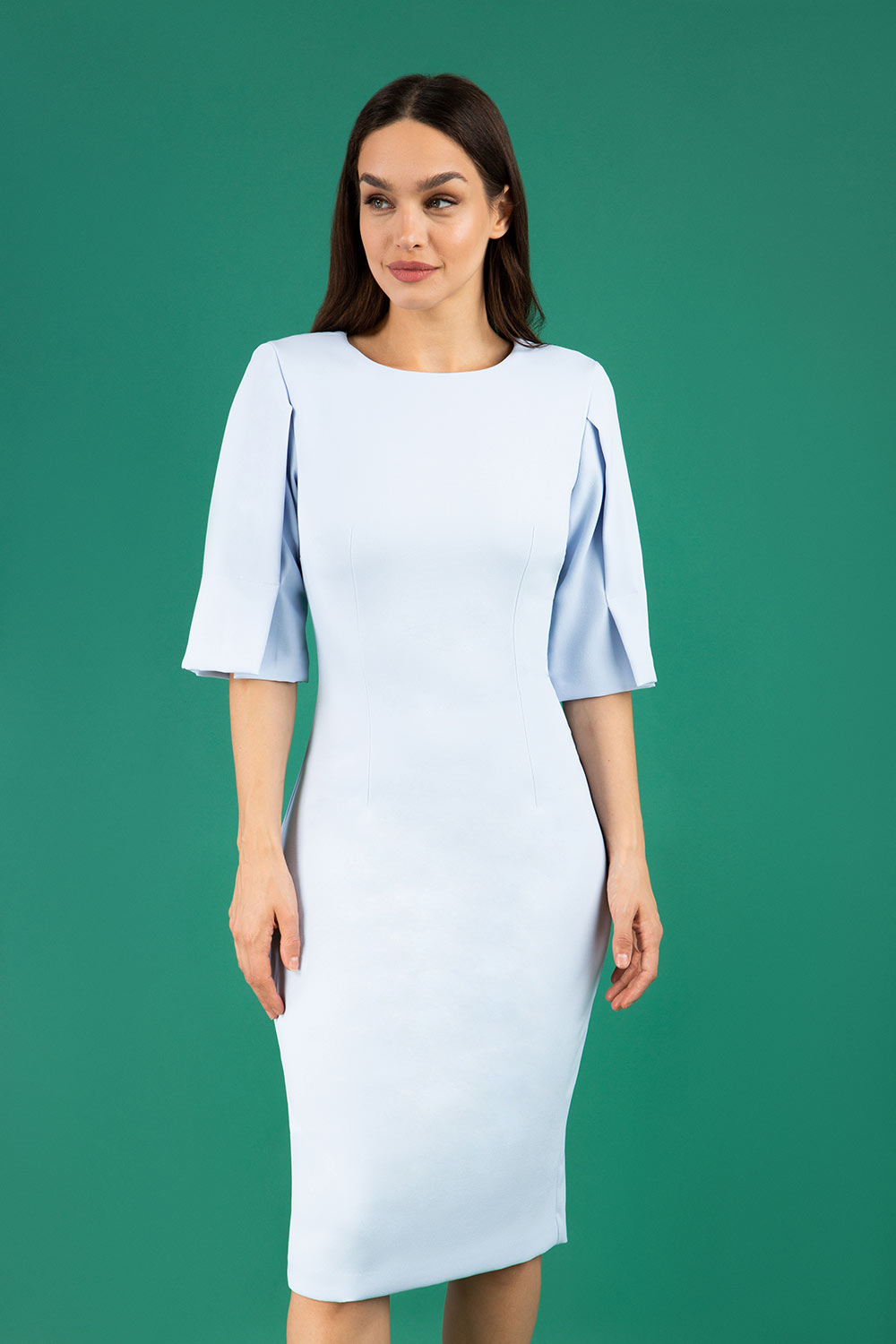 Chiswick Pencil Dress in Celeste Blue – Diva Catwalk, image 3
