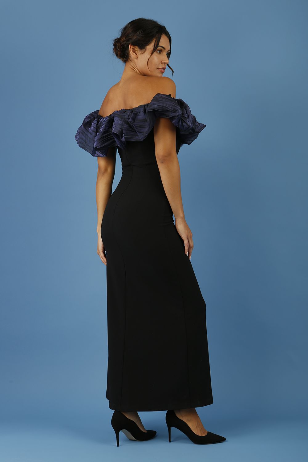 Classique Off Shoulder Maxi Dress in Black and Navy – Diva Catwalk, image 1