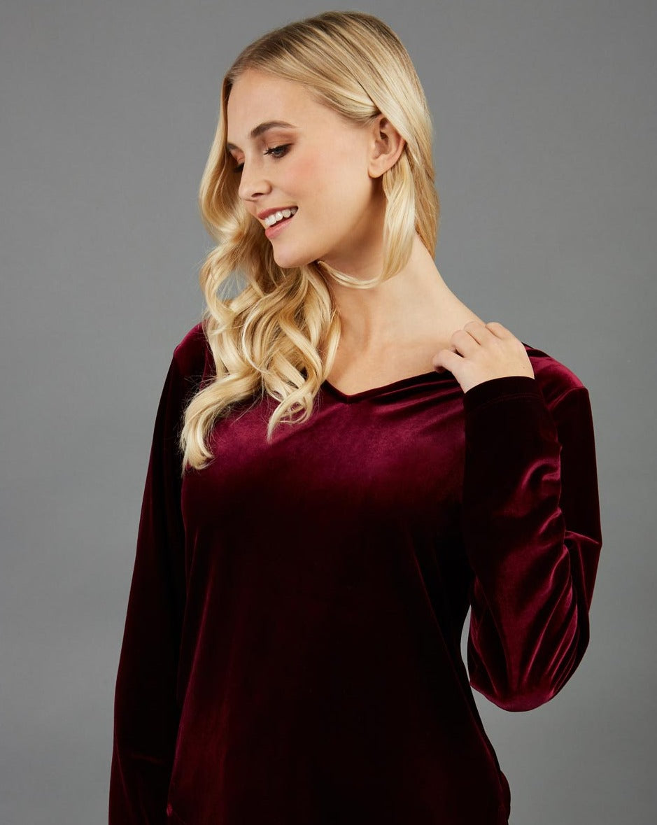 Dahlia Sleeved Velvet Top in Burgundy – Diva Catwalk, image 2