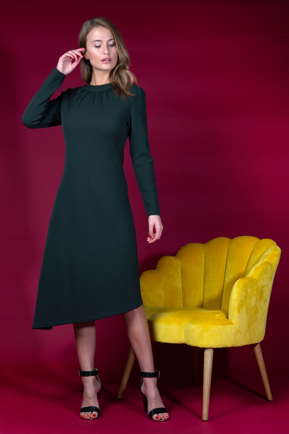 Dartington Asymmetrical Midi Dress in Obsidian Green – Diva Catwalk, image 5
