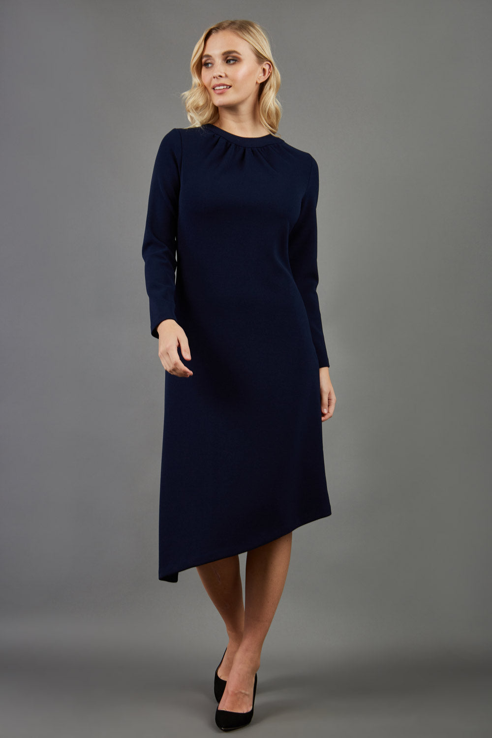 Dartington Asymmetrical Midi Dress in Navy Blue – Diva Catwalk, image 3