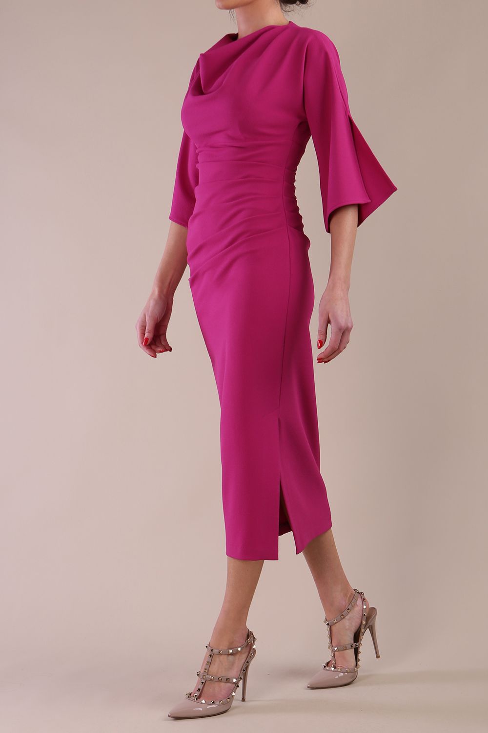 Diana Cowl Neck Pencil Dress in Magenta Haze – Diva Catwalk, image 6