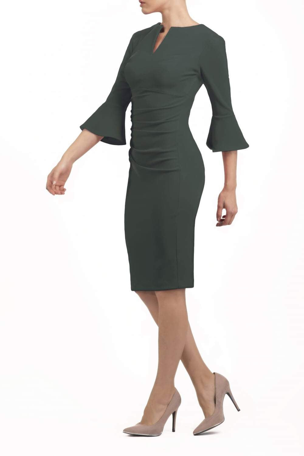 Durham Flute Sleeve Pencil Skirt Dress in Deep Green – Diva Catwalk, image 16