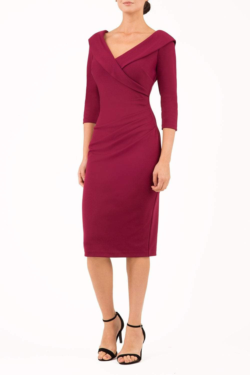 Eliza 3/4 Sleeve Pencil Dress in Blissful Burgundy – Diva Catwalk, image 18