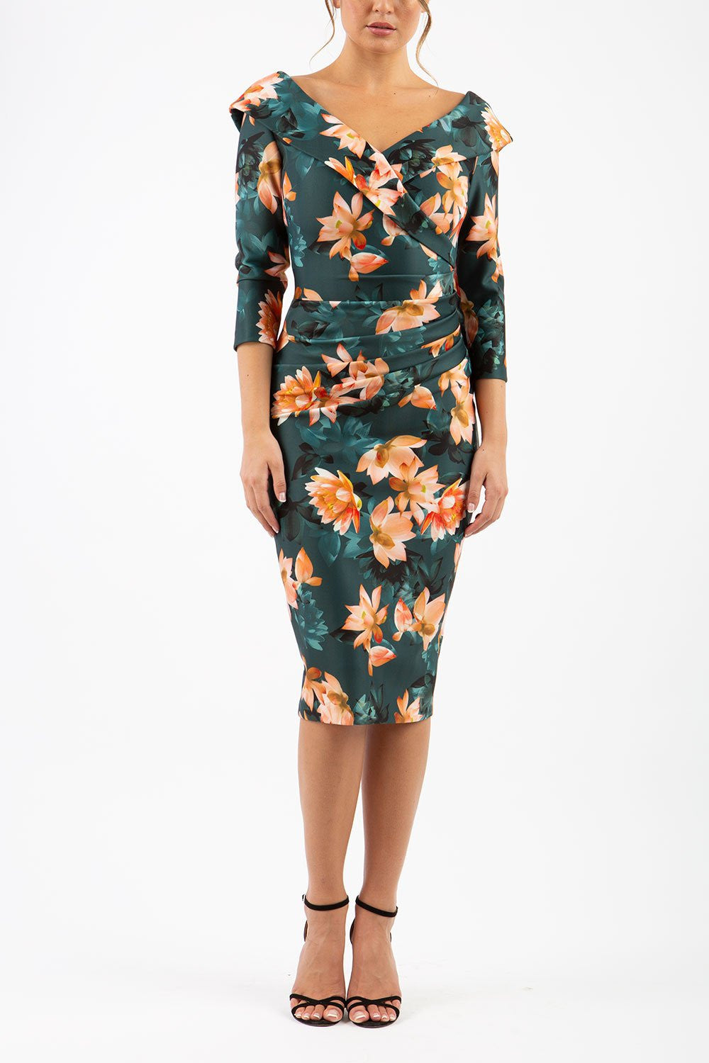 Eliza Contour Stretch 3/4 Sleeve Dress in Waterlily Print – Diva Catwalk, image 4