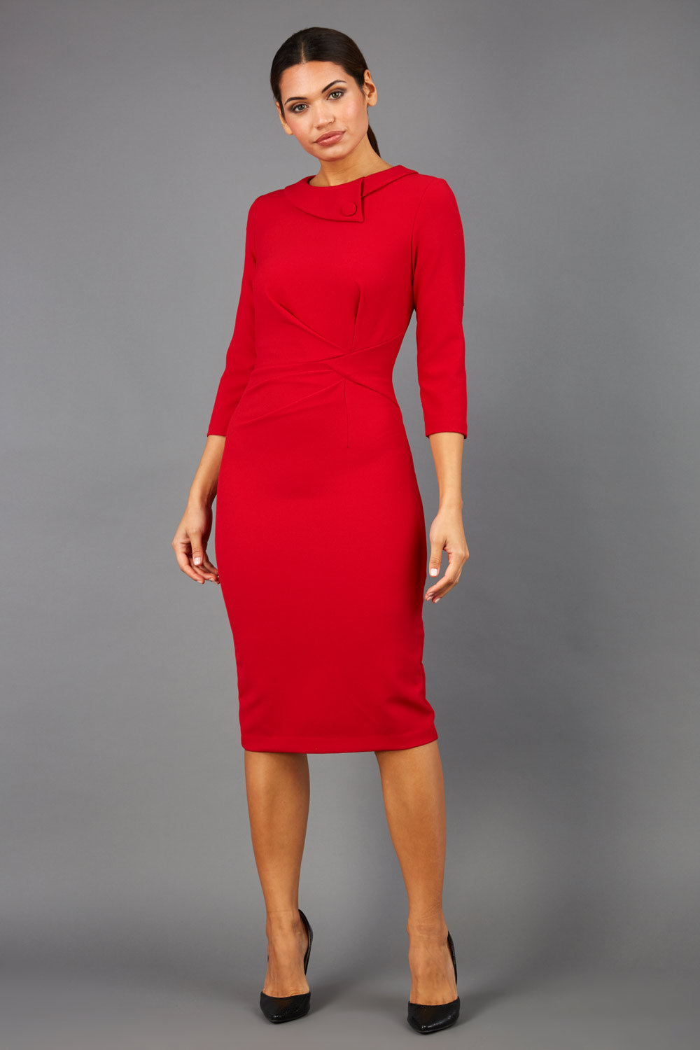 Elodie Sleeved Pencil Dress in Scarlet Red – Diva Catwalk, image 1