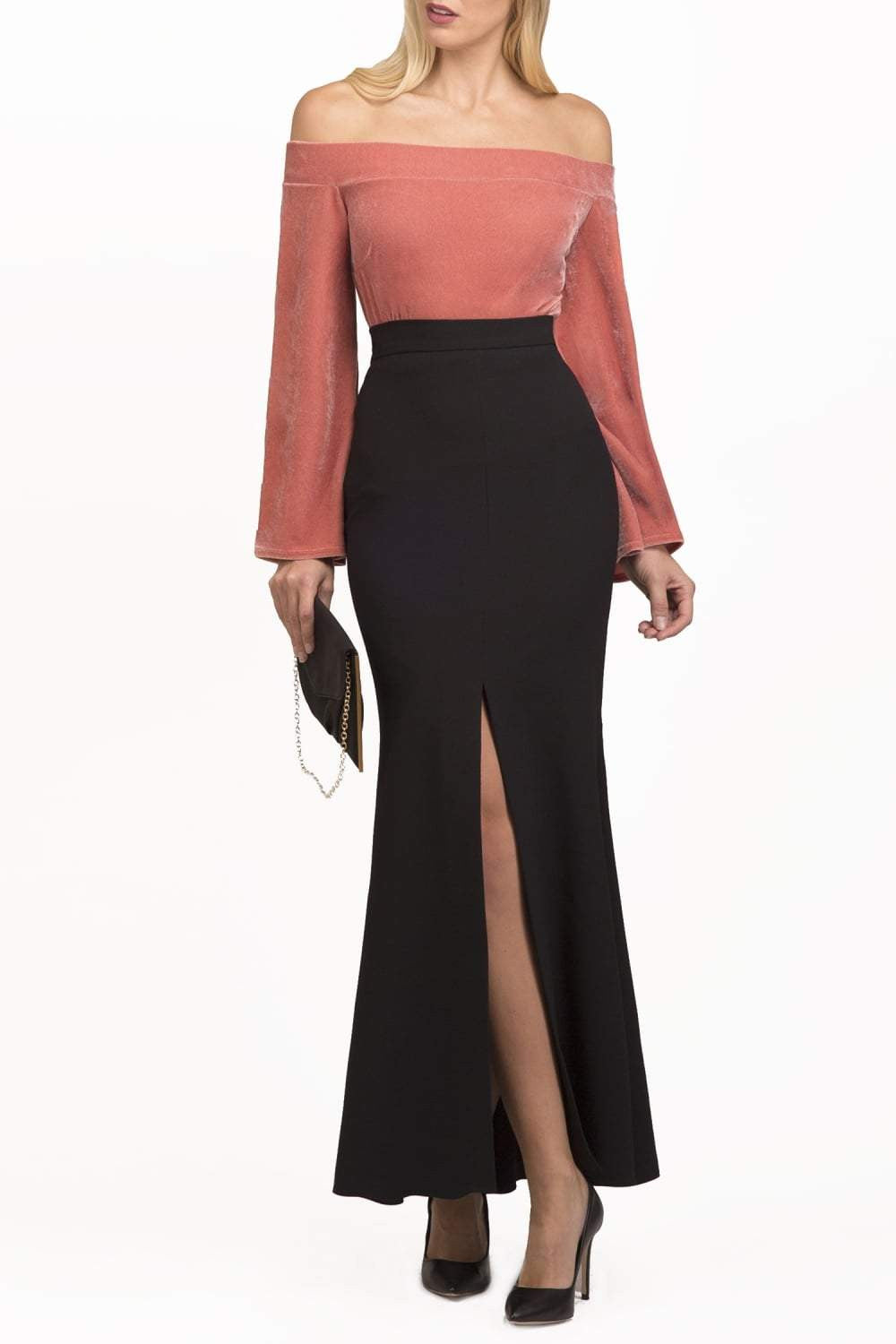 Esoteric Black Long Fishtail Skirt in Black – Diva Catwalk, image 1