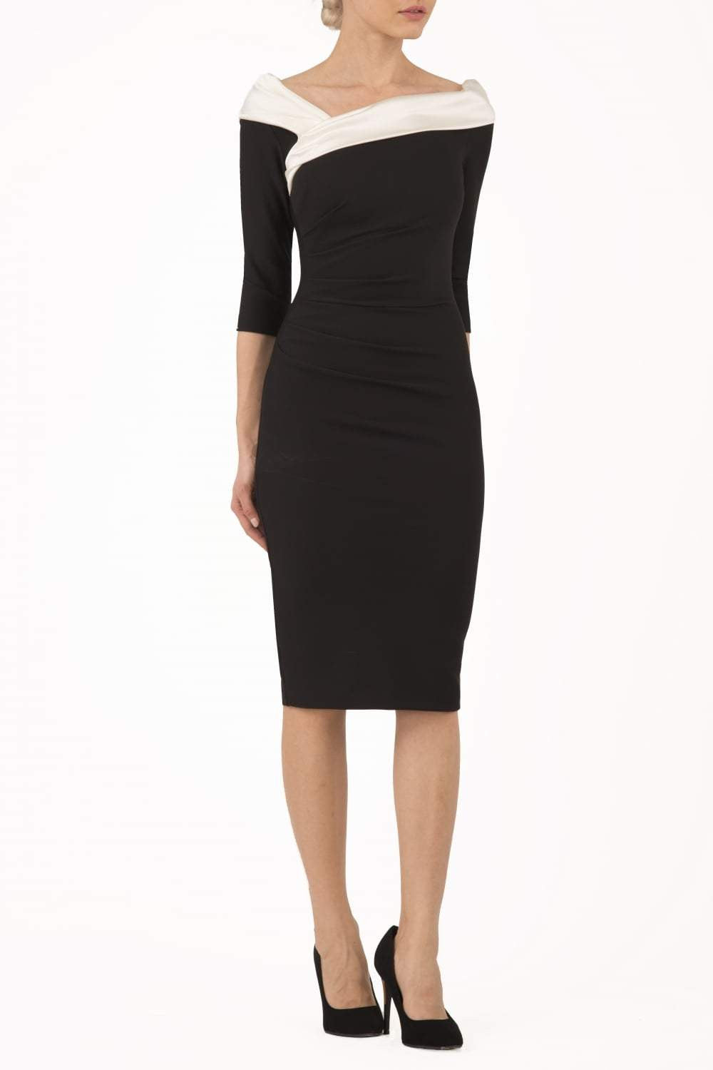 Felicity Pencil Dress in Black & Gardenia Cream – Diva Catwalk, image 13