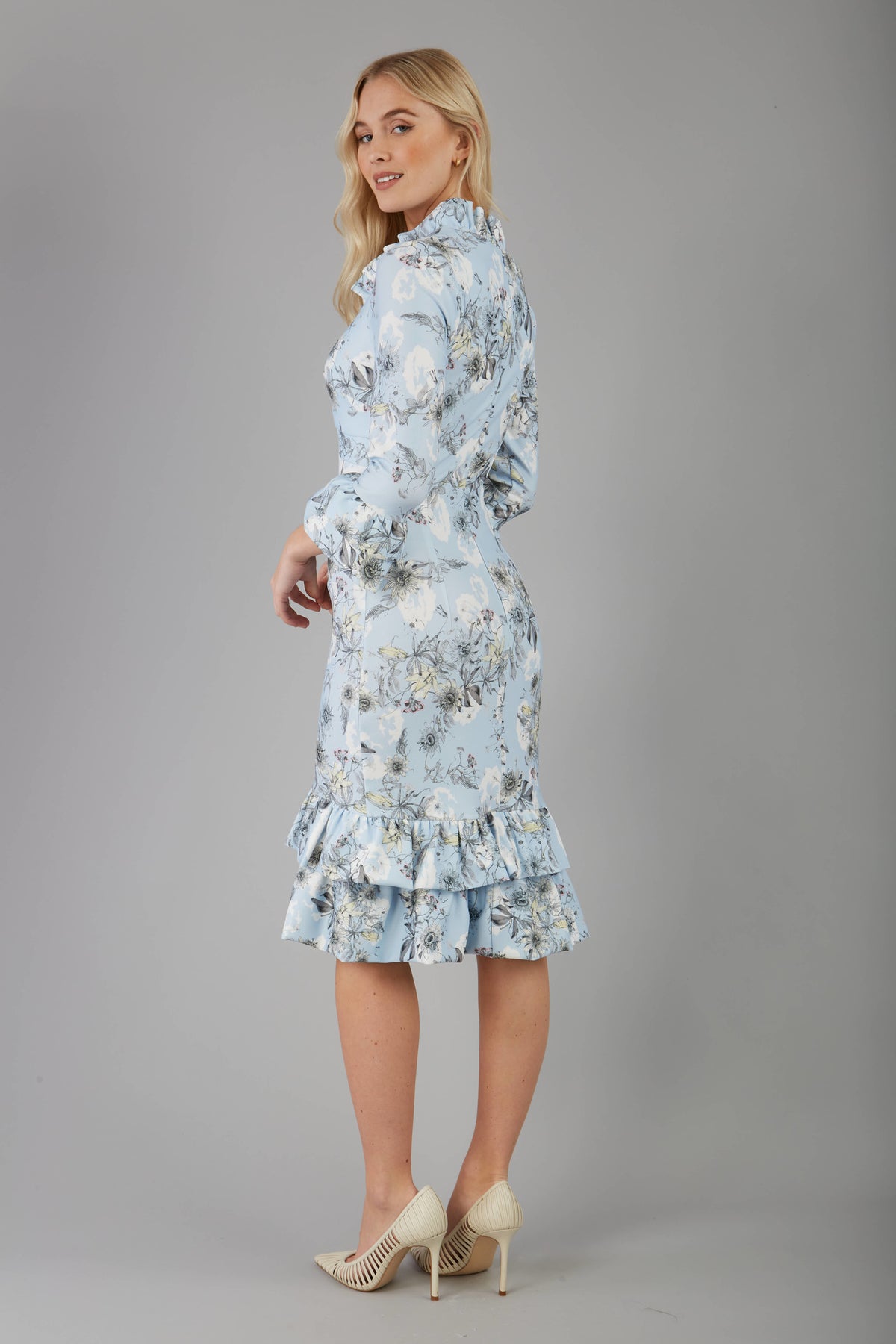 Fern Sleeved Blue Printed Dress – Diva Catwalk, image 2