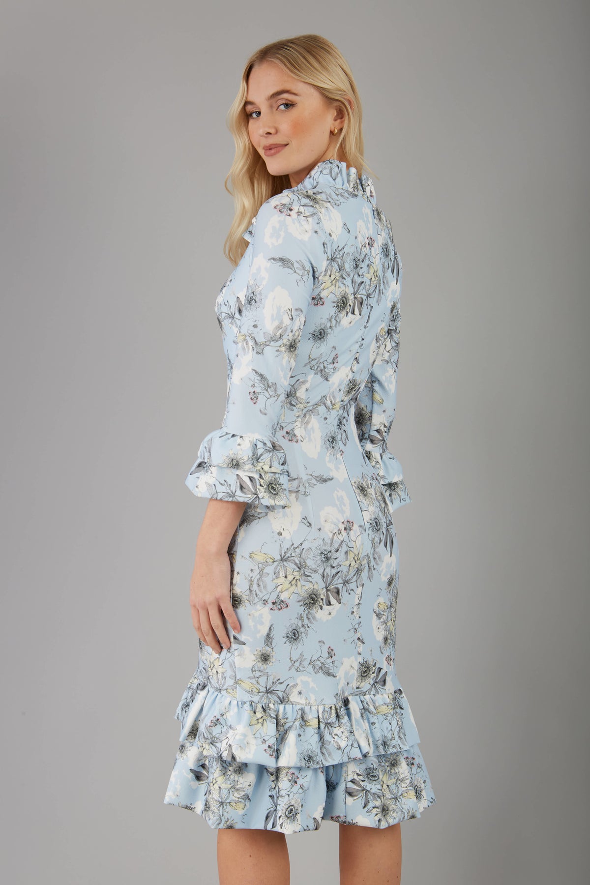 Fern Sleeved Blue Printed Dress – Diva Catwalk, image 3
