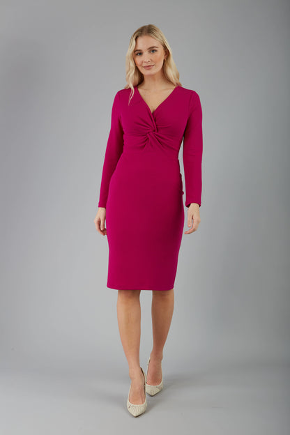 Gately Long Sleeve Twisted Low V-Neck Pencil Dress 