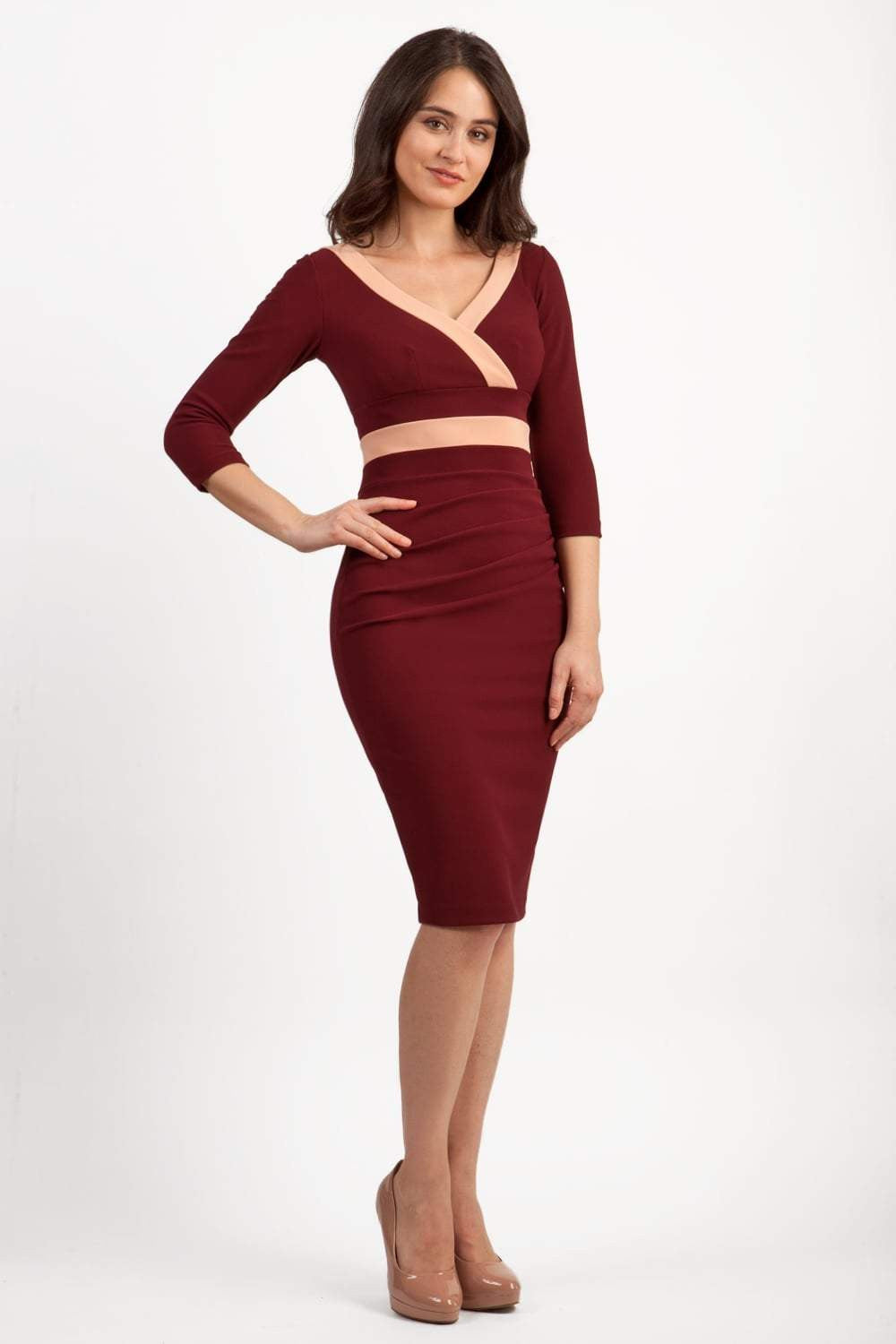 Jemima Colour Block Dress in Cabaret Burgundy & Almond Mousse – Diva Catwalk, image 8