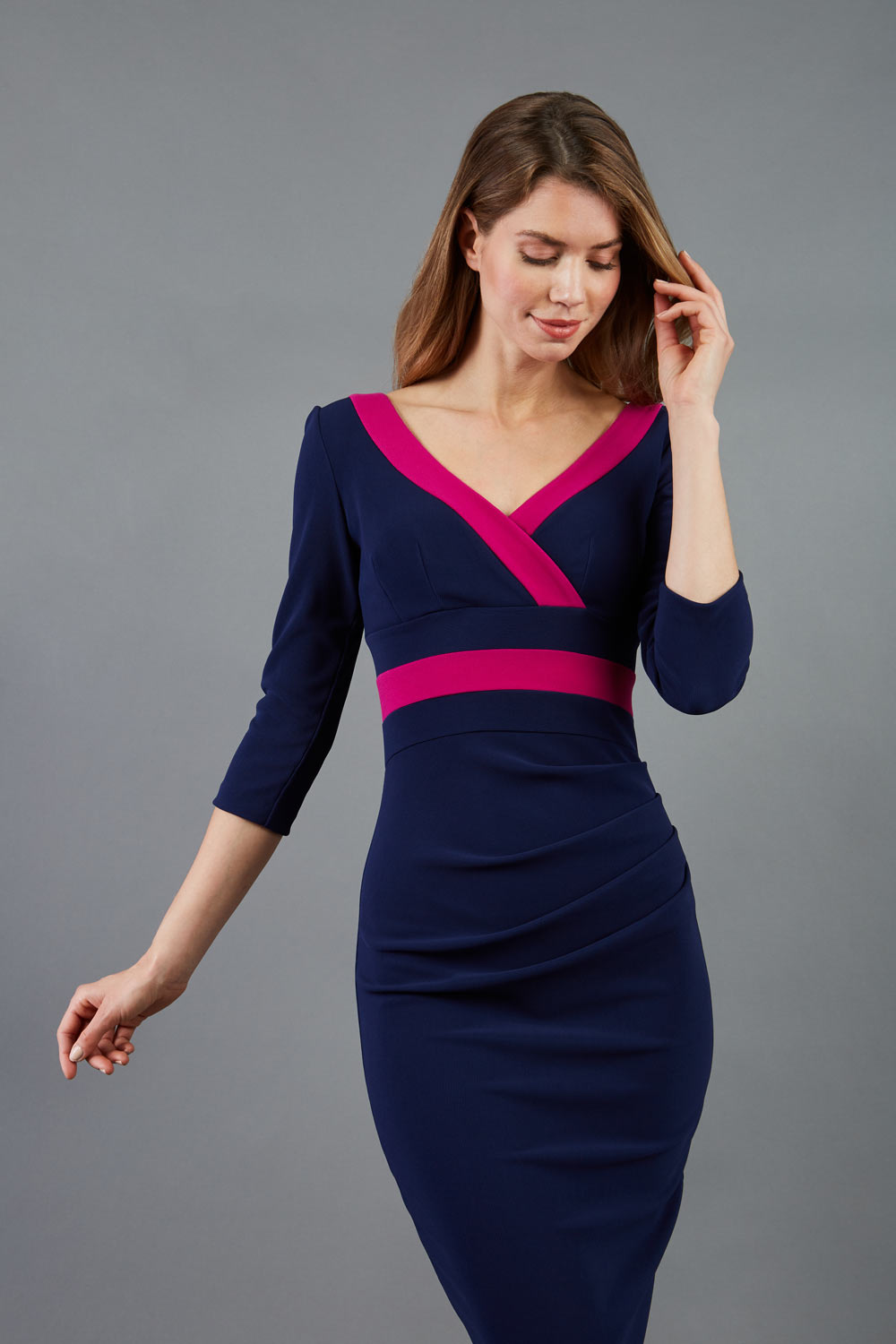 Jemima Colour Block Dress in Navy & Magenta Haze – Diva Catwalk, image 1