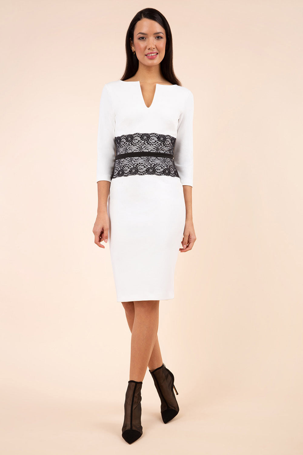 Longleat Lace Dress in Ivory & Black – Diva Catwalk, image 1