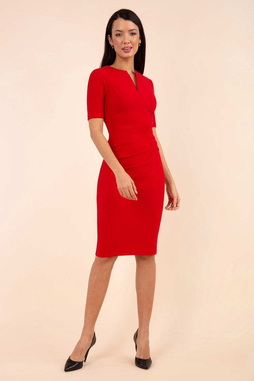 Lydia Short Sleeve Pencil Dress (True Red)