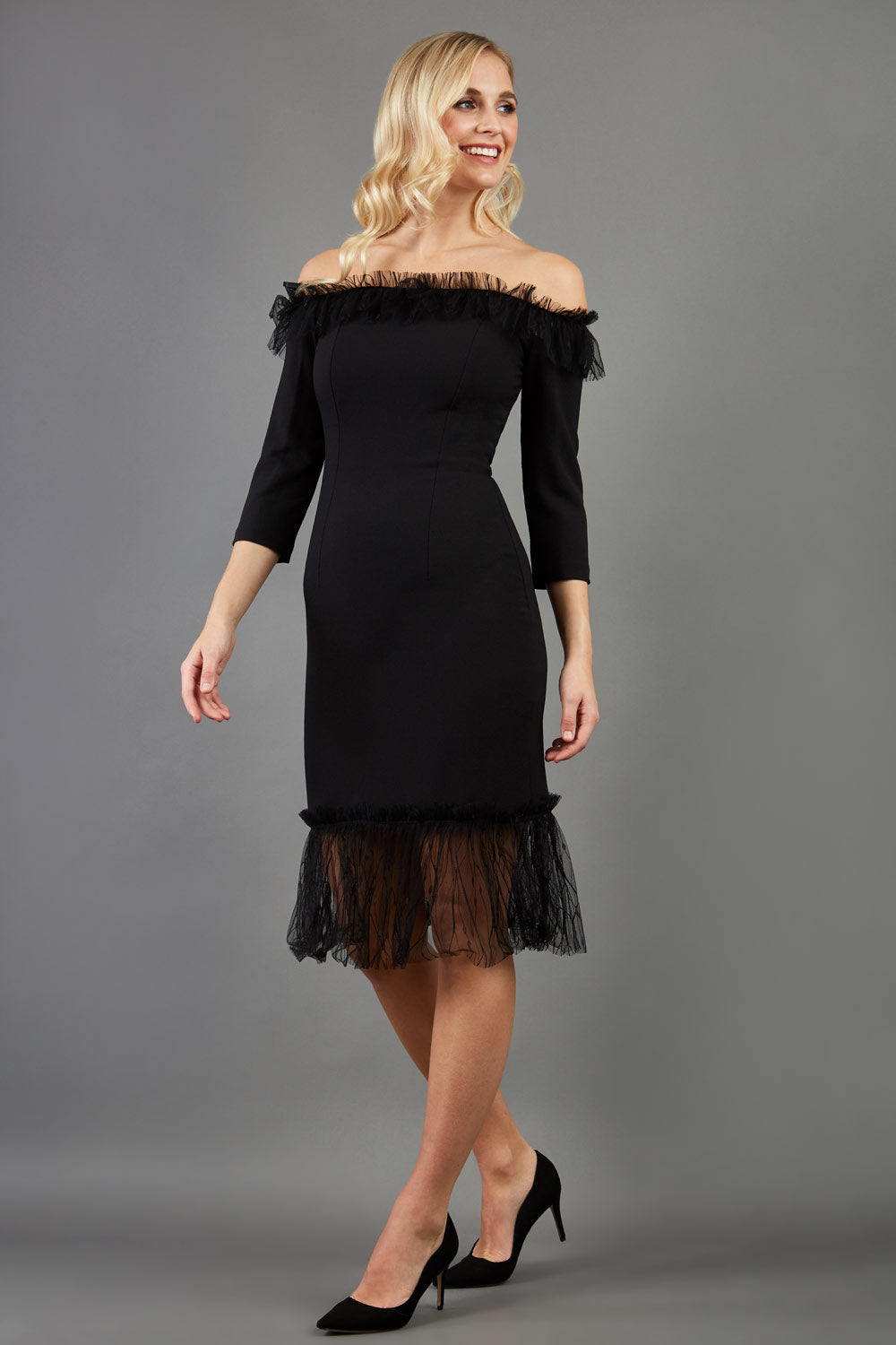 Lyrical Off Shoulder Black Dress in Black – Diva Catwalk, image 1