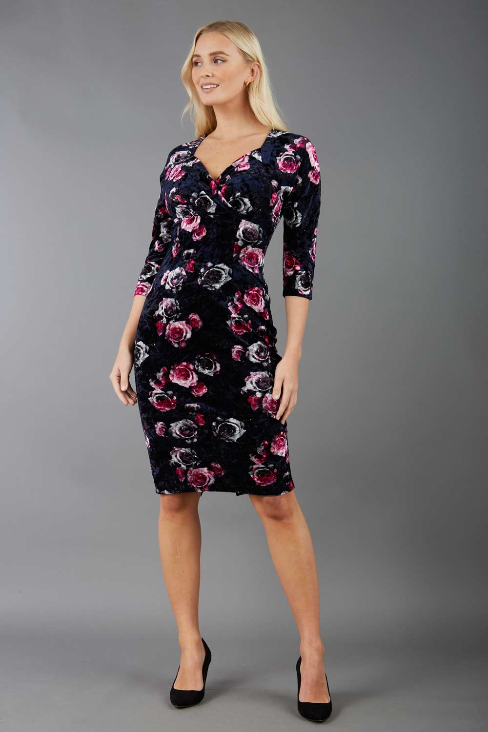 Madelyn Floral Velvet Pencil Dress in Floral Velvet – Diva Catwalk, image 1